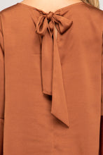 Load image into Gallery viewer, Bell Sleeve Satin Top With Back Tie Detail