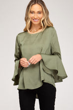 Load image into Gallery viewer, Bell Sleeve Satin Top With Back Tie Detail