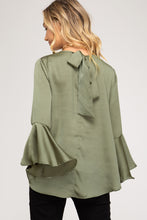 Load image into Gallery viewer, Bell Sleeve Satin Top With Back Tie Detail