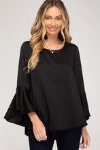 Load image into Gallery viewer, Bell Sleeve Satin Top With Back Tie Detail