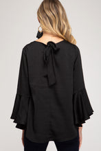 Load image into Gallery viewer, Bell Sleeve Satin Top With Back Tie Detail