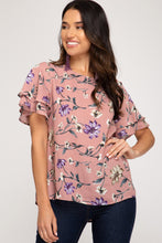 Load image into Gallery viewer, Layered Floral Flutter Sleeve Top