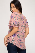 Load image into Gallery viewer, Layered Floral Flutter Sleeve Top