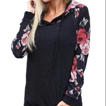 Floral Sleeve Hoodie Sweatshirt