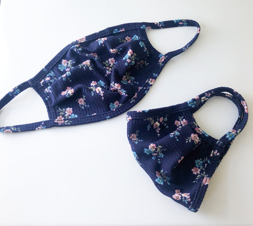 ADULT Navy Floral Face Mask