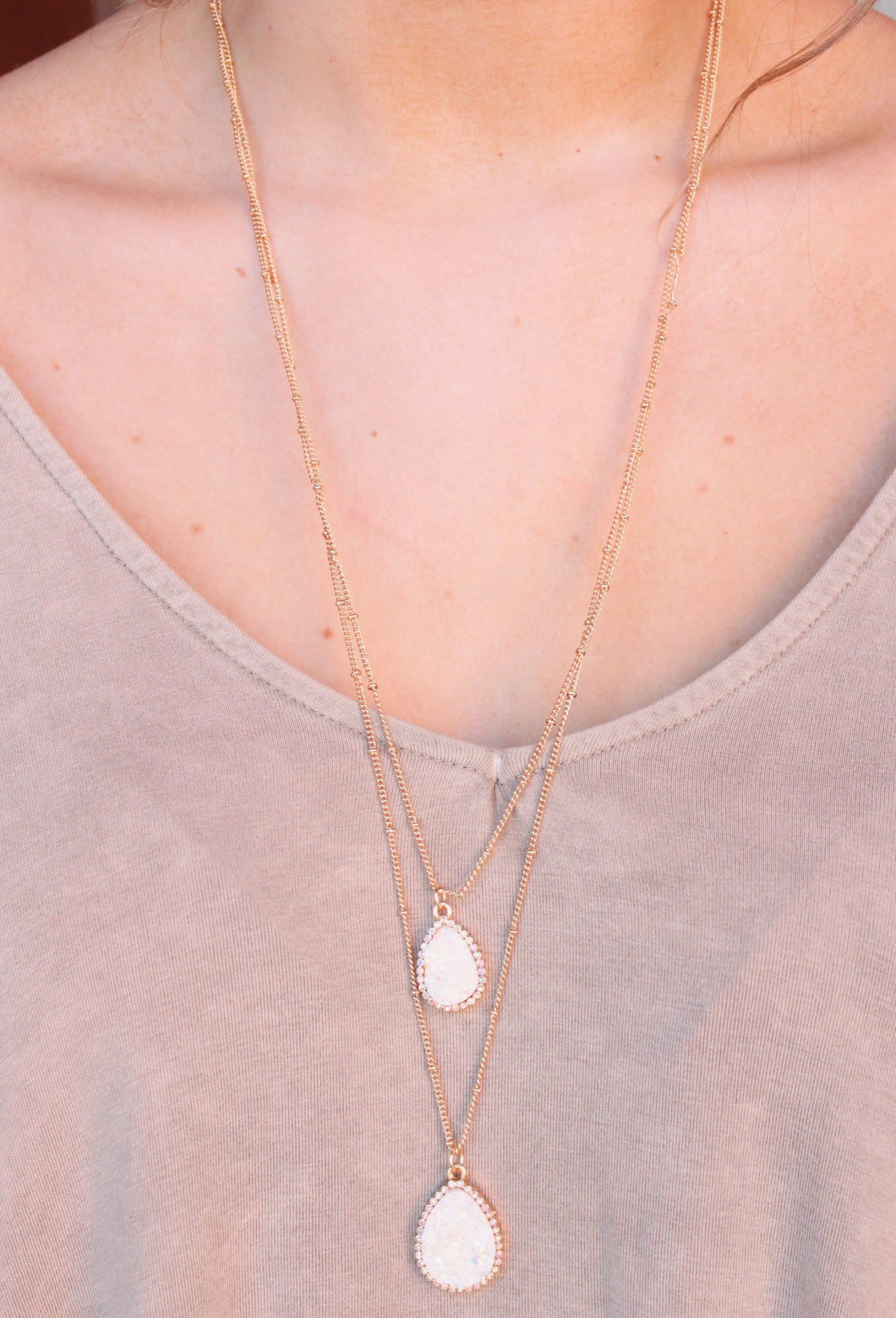 Thalia Double Layer Druzy Necklace-White Opal