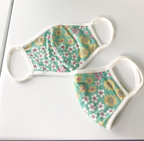 ADULT Mint Floral Mask (Pocket for Filter)