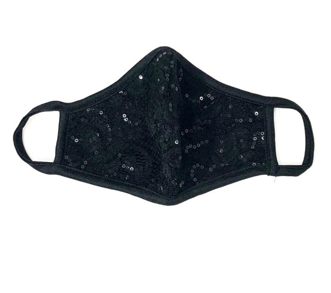 ADULT Lace Sequin Face Mask - Black