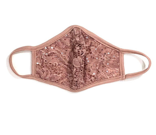 ADULT Lace Sequin Face Mask - Mauve