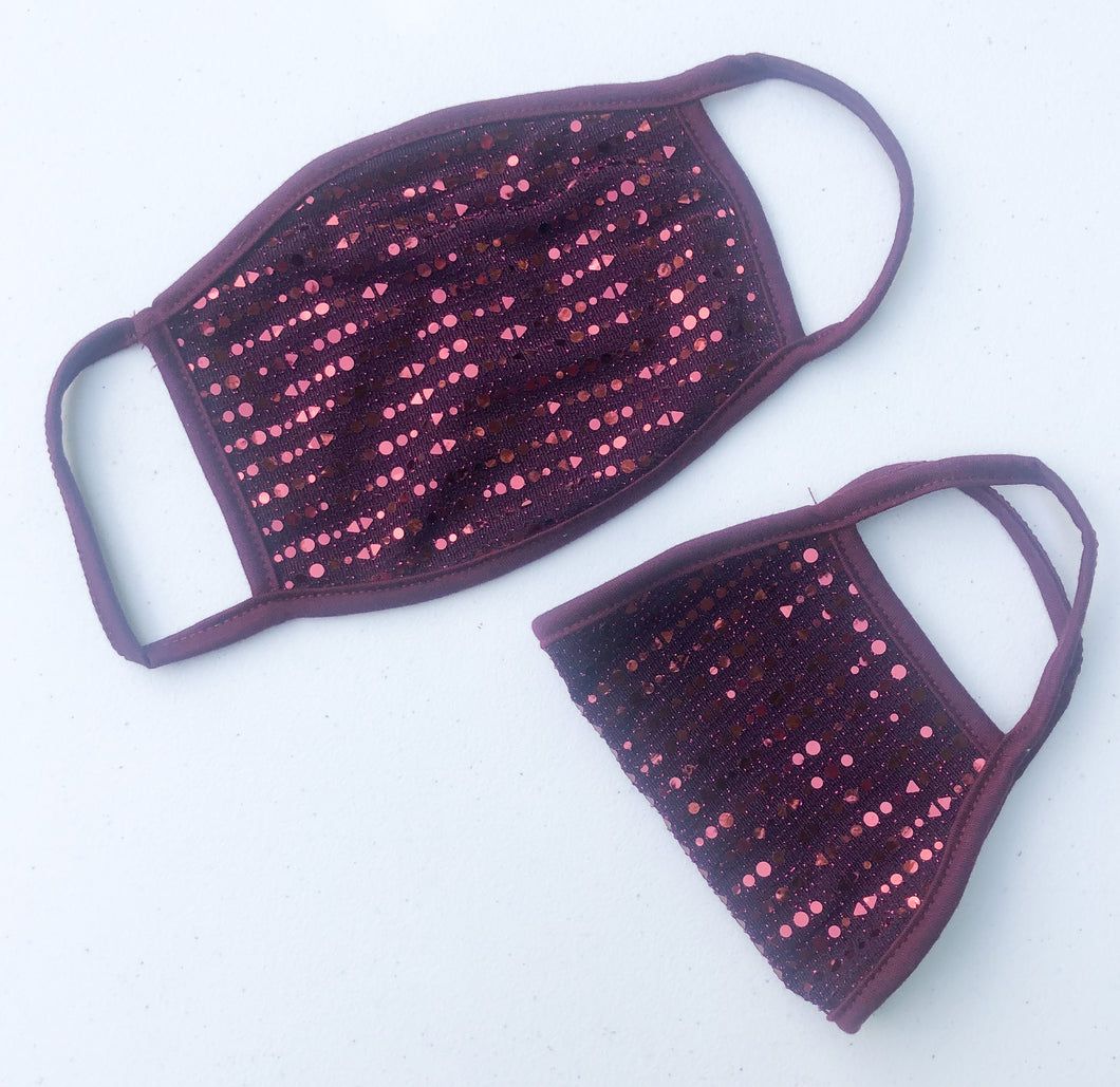 ADULT Face Mask - Burgundy Plum Glitter Sequin