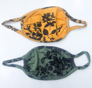 KIDS Mask - Olive/ Mustard Floral (Filter Pocket)