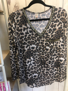 Leopard Sequin Trimmed Top - Large