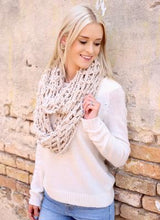 Load image into Gallery viewer, Beige Conner Crocheted Open Weave Infinity