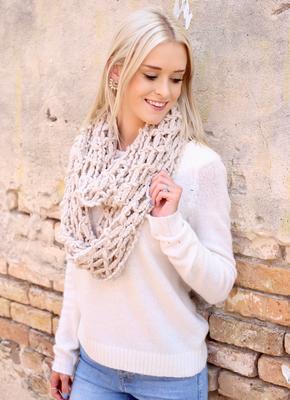 Beige Conner Crocheted Open Weave Infinity