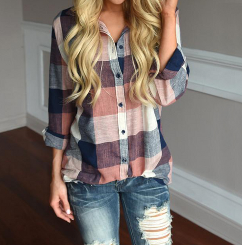 Plaid Print Stripe Long Sleeve Button-Up