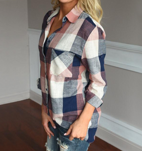 Plaid Print Stripe Long Sleeve Button-Up