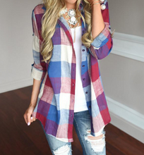 Load image into Gallery viewer, Plaid Print Stripe Long Sleeve Button-Up