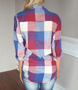 Plaid Print Stripe Long Sleeve Button-Up