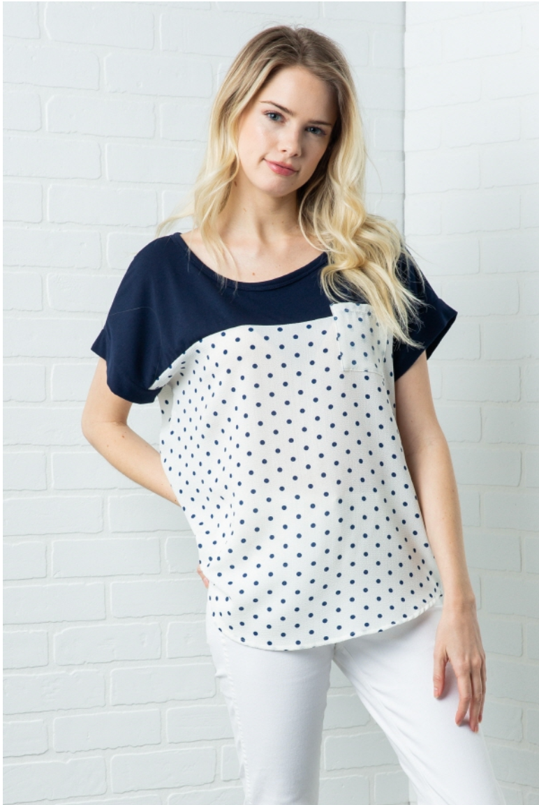 Navy Polka Dot Top