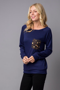 Navy Animal Print Pocket Top