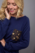 Load image into Gallery viewer, Navy Animal Print Pocket Top