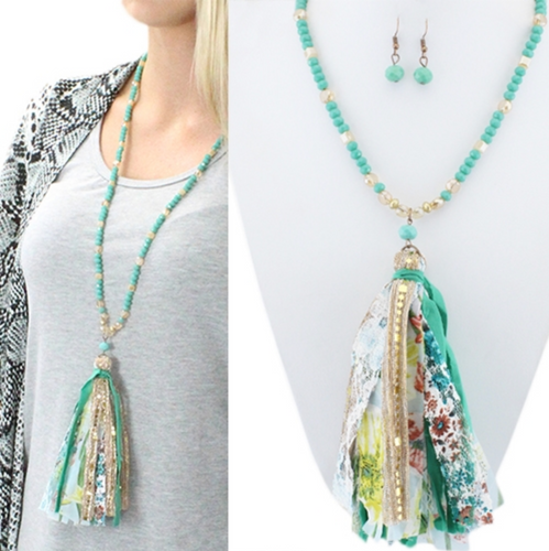 Turquoise Tassel Necklace & Earrings