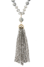 Load image into Gallery viewer, Gray Beaded Tassel Necklace