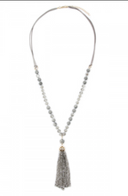 Load image into Gallery viewer, Gray Beaded Tassel Necklace