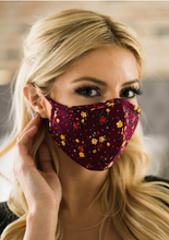 Load image into Gallery viewer, KIDS Burgundy Floral Face Mask (Seam)