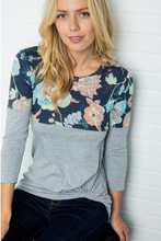 Load image into Gallery viewer, Navy Floral Twist Hem Top