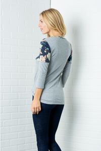 Navy Floral Twist Hem Top