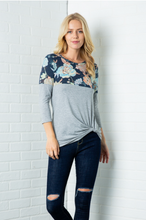 Load image into Gallery viewer, Navy Floral Twist Hem Top