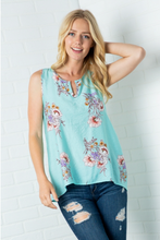 Load image into Gallery viewer, Teal Floral Sleeveless Top