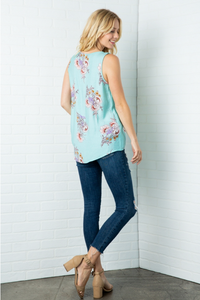 Teal Floral Sleeveless Top