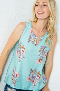 Teal Floral Sleeveless Top