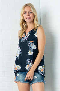 Navy Floral Sleeveless Top