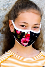 Load image into Gallery viewer, KIDS Black Floral Dot Face Mask