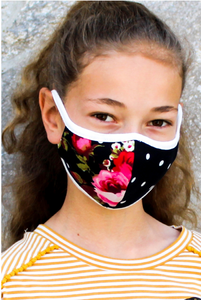 KIDS Black Floral Dot Face Mask