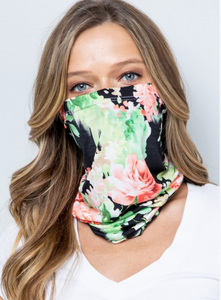 ADULT Black Floral Scarf/Face Mask/Headband