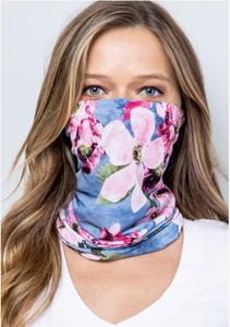 ADULT Indigo Floral Scarf/Face Mask/Headband