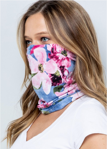 ADULT Indigo Floral Scarf/Face Mask/Headband