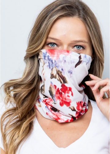 ADULT Ivory Floral Scarf/Face Mask/Headband