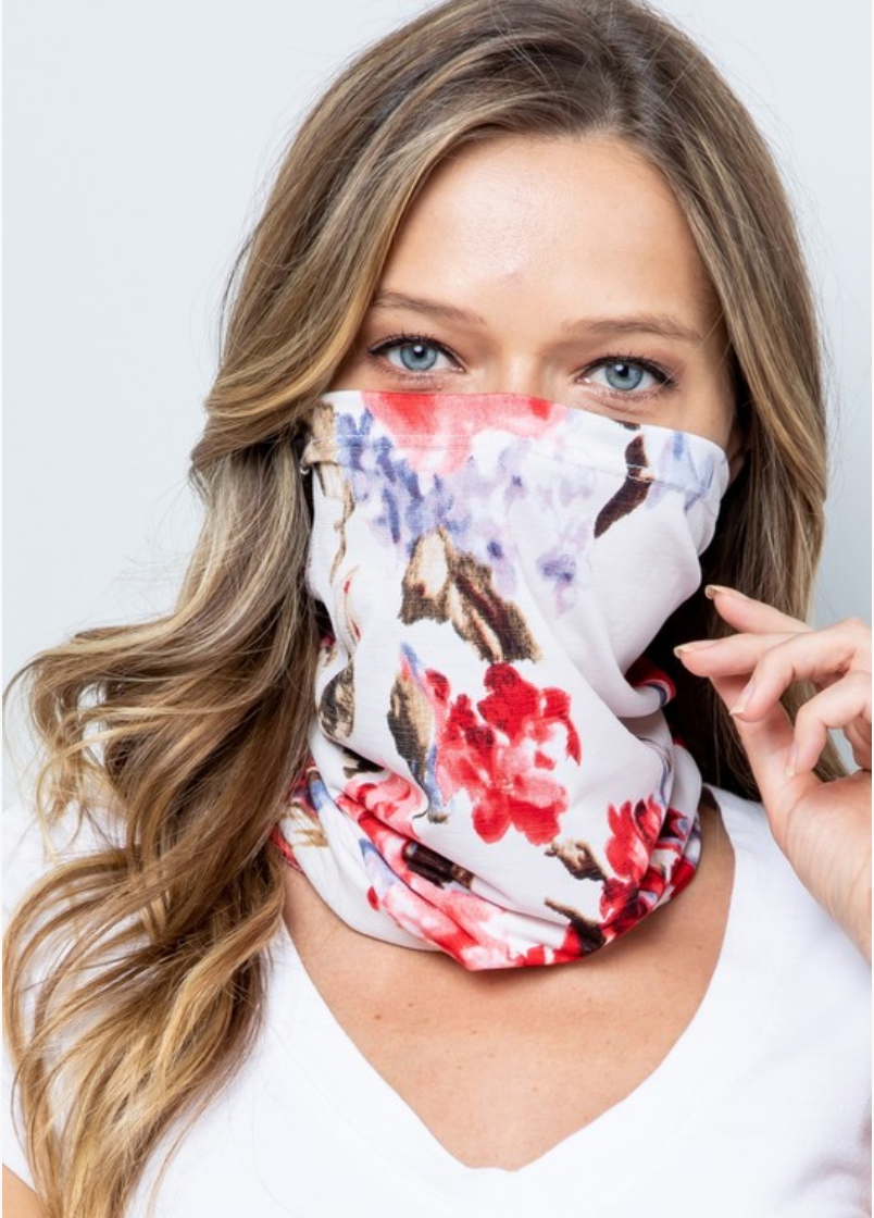 ADULT Ivory Floral Scarf/Face Mask/Headband