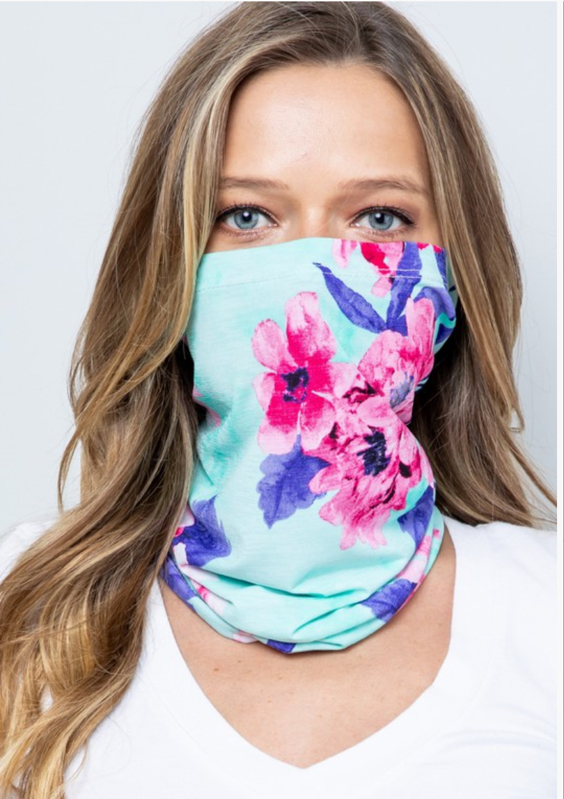 ADULT Mint Floral Scarf/Face Mask/Headband