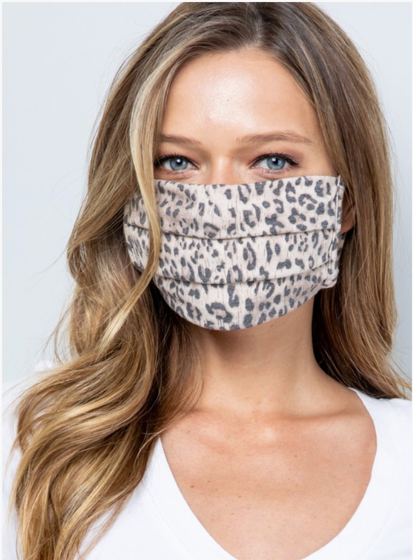 ADULT Sm. Print Taupe Animal Face Mask