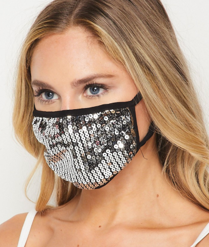 ADULT Face Mask - Sequin Silver