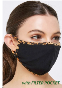 ADULT Face Mask- Black w/ Leopard Trim