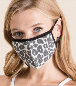 ADULT Face Mask - Black/Gray Leopard