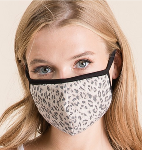 ADULT Face Mask - Black/Taupe Leopard