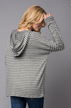 Load image into Gallery viewer, Olive Striped Hoodie Long Sleeves with Tie Front